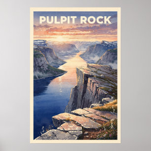 Preikestolen Pulpit Rock Noorwegen Vintage Reis Poster