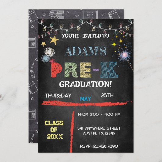Prek Afstuderen — Chalkboard — Uitnodiging (Voorkant / Achterkant)