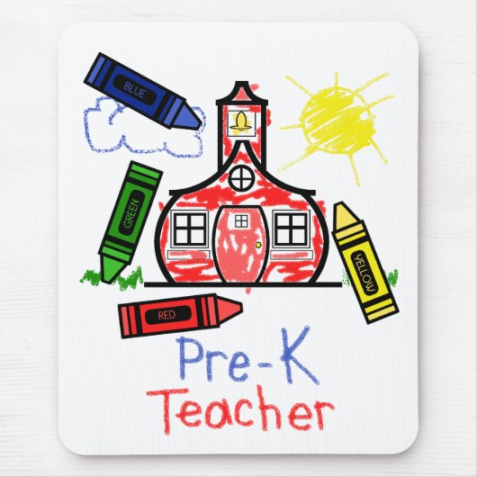Prek leraar Mousepad - Schoolhouse & Crayons Muismat (Voorkant)