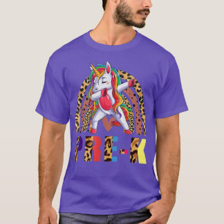 Prek Teacher Rainbow Leopard Dab Unicorn terug naa T-shirt