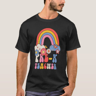 Prek Teacher School Retro Groovy Floral Rainbow T-shirt