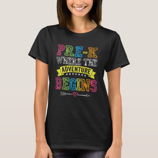 Prek waar het avontuur begint leraar student t-shirt (Voorkant)