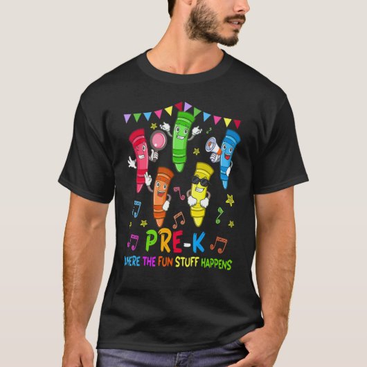Prek waar het leuke spul gebeurt schattig krijtje t-shirt (Voorkant)