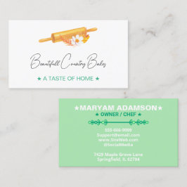 Premade Rolling Pin Logo | White Mint Green Bakery Visitekaartje