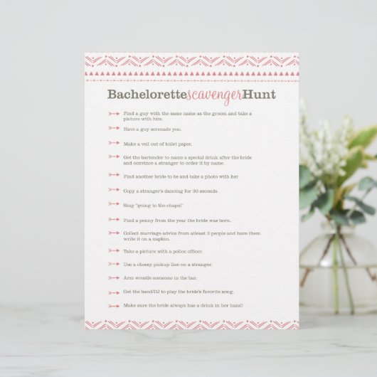 Premade roze Bachelorette Scavenger Hunt Game (Staand voorkant)