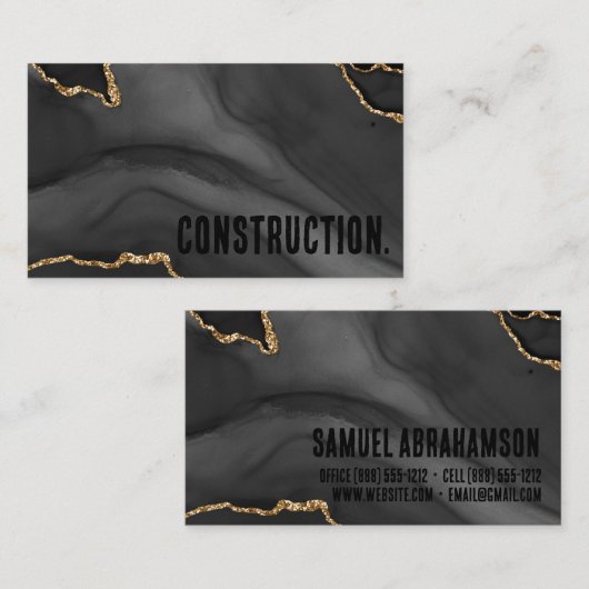 Premier Black en Gold Glitter Agate Minimalist Visitekaartje (Voorkant / Achterkant)