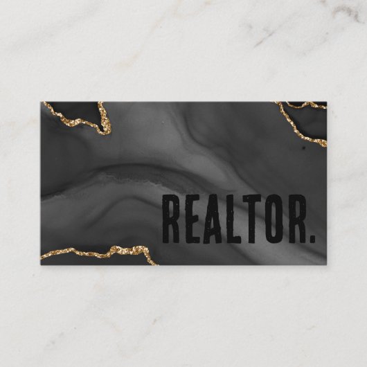 Premier Black en Gold Glitter Agate Minimalist Visitekaartje (Voorkant)