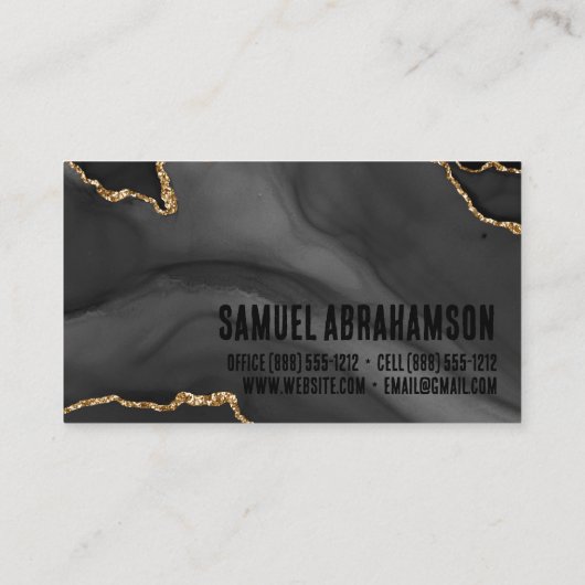 Premier Black en Gold Glitter Agate Minimalist Visitekaartje (Achterkant)