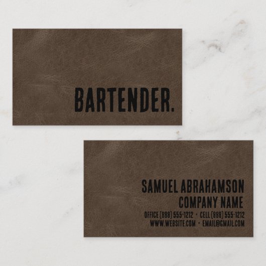Premier Brown Faux Leather Bartender Visitekaartje (Voorkant / Achterkant)
