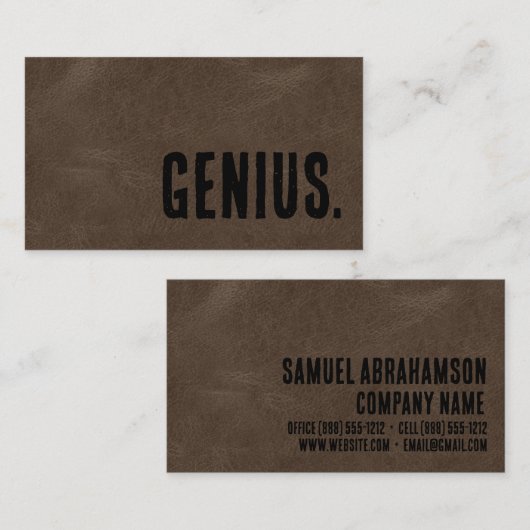 Premier bruin faux leer genie visitekaartje (Voorkant / Achterkant)