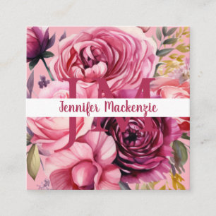 Premier Chic Heldere Roze Bloemen Vierkante Visitekaartje