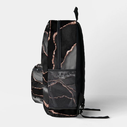 Premier Elegant Black and Rose Gold Agate Backpack Bedrukte Rugzak (Rechts)