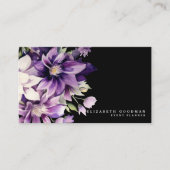 Premier Paarse Bloemen Zwarte Visitekaartjes (Voorkant)