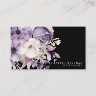 Premier Paarse Bloemen Zwarte Visitekaartjes