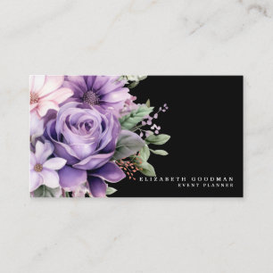 Premier Paarse Bloemen Zwarte Visitekaartjes