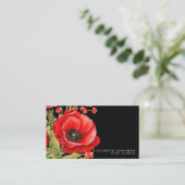 Premier Red Poppies Zwarte Visitekaartjes (Staand voorkant)