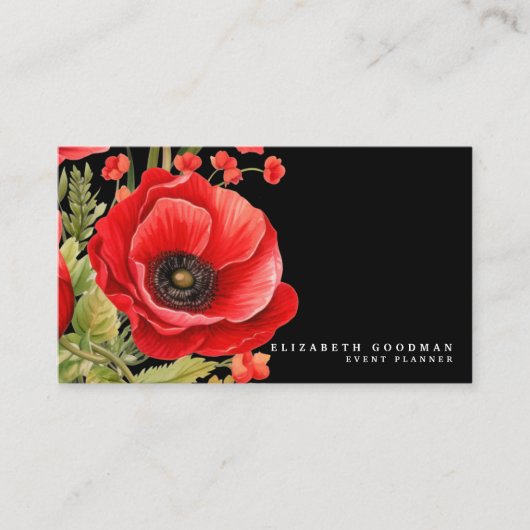 Premier Red Poppies Zwarte Visitekaartjes (Voorkant)