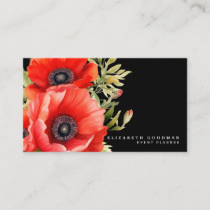 Premier Red Poppies Zwarte Visitekaartjes