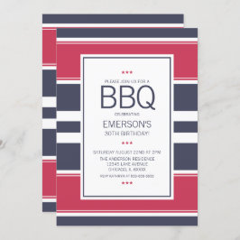 Premier Red, White en Blue BBQ Birthday Invitation Kaart