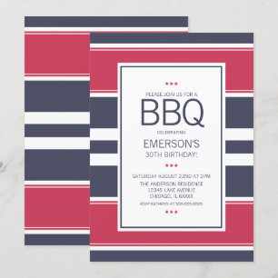 Premier Red, White en Blue BBQ Birthday Invitation Kaart