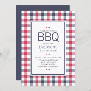 Premier Red, White en Blue BBQ Birthday Invitation Kaart