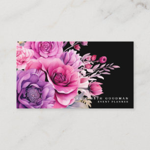 Premier Roze Paarse Bloemen Zwarte Visitekaartjes