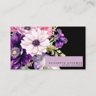 Premier Roze Paarse Bloemen Zwarte Visitekaartjes