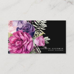 Premier Roze Paarse Bloemen Zwarte Visitekaartjes