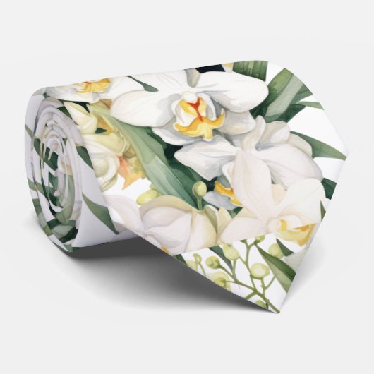 Premier Witte Orchideeën Formele Scherpe Heren Das (Opgerold)