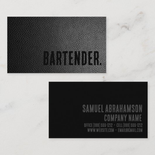 Premier zwart Faux lederen bartender Visitekaartje (Voorkant / Achterkant)