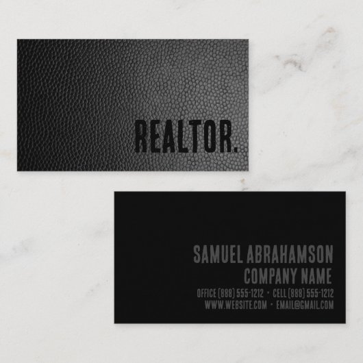 Premier zwart faux lederen realtor visitekaartje (Voorkant / Achterkant)