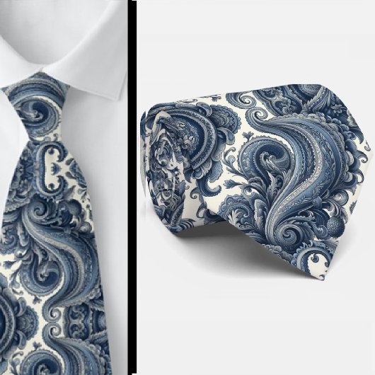 Premieure blauwe en witte paisley das