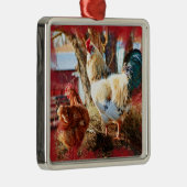 Premievierkant versieringsmiddel met kip en rooste metalen ornament (Rechts)