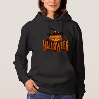 Premium 3D Halloween Pompoen Logo met Heksenhoed Hoodie