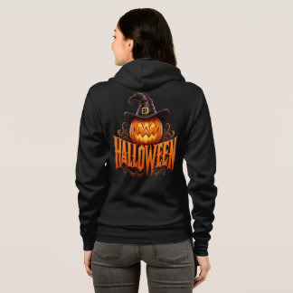 Premium 3D Halloween Pompoen Logo met Heksenhoed Hoodie