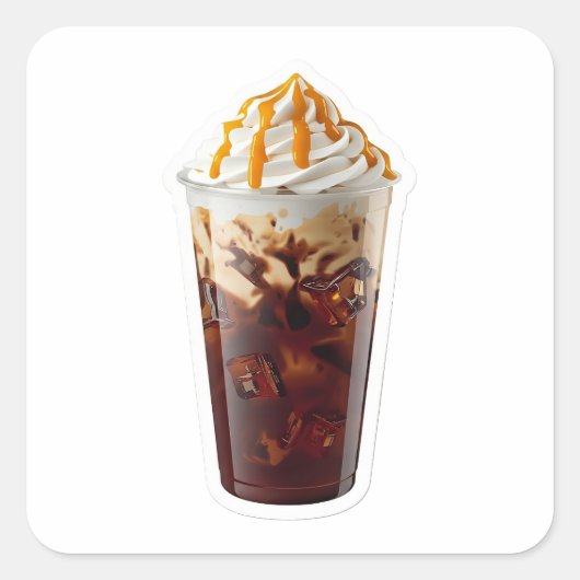 Premium 3D Iced Coffee met Caramel Drizzle Sticker (Voorkant)