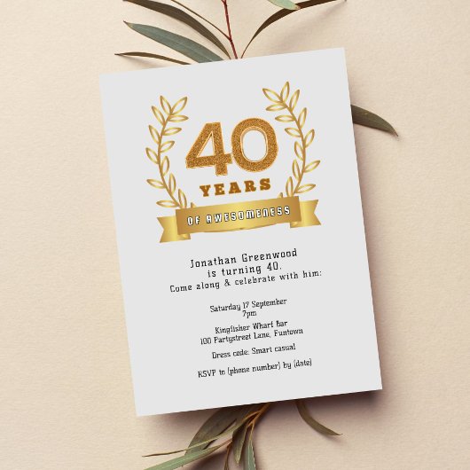 Premium '40 jaar geweldig' lichtgoud folie uitnodiging