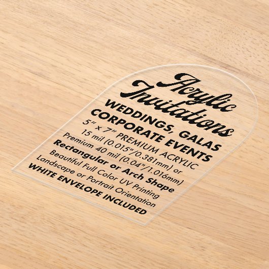 Premium 40 Mil Arched Clear Acryl Uitnodiging (Laagn)