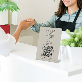 Premium Aangepaste Tekst Pastel Vanille QR-code Lo Reclamebord Met Voetstuk