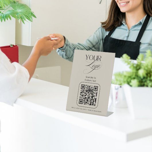 Premium Aangepaste Tekst Pastel Vanille QR-code Lo Reclamebord Met Voetstuk
