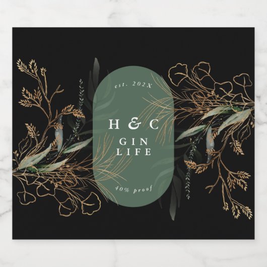 Premium - Abstracte zwarte moderne eucalyptusovaal Likeurfles Etiket (Enkel label)