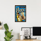 Premium ambachtelijk bier sinds 1890 Blauw & Bruin Poster (Thuiskantoor)