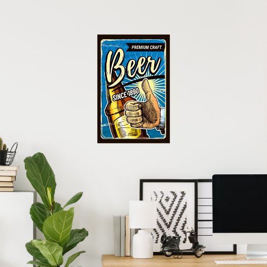 Premium ambachtelijk bier sinds 1890 Blauw & Bruin Poster (Thuiskantoor)