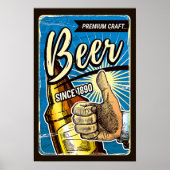 Premium ambachtelijk bier sinds 1890 Blauw & Bruin Poster (Voorkant)