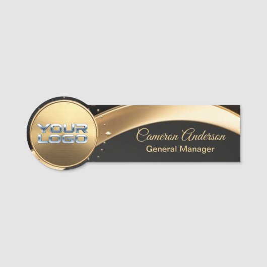 Premium Asymmetrical Gold Black Name Tag (Voorkant)