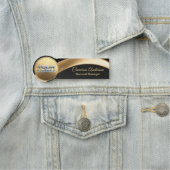 Premium Asymmetrical Gold Black Name Tag (In situ)