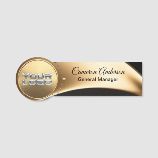 Premium Asymmetrical Gold Black Name Tag (Voorkant)