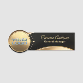 Premium Asymmetrical Gold Black Name Tag