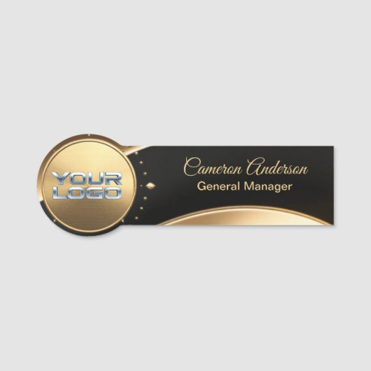 Premium Asymmetrical Gold Black Name Tag (Voorkant)