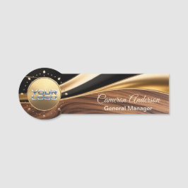Premium Asymmetrical Wood Gold Name Tag